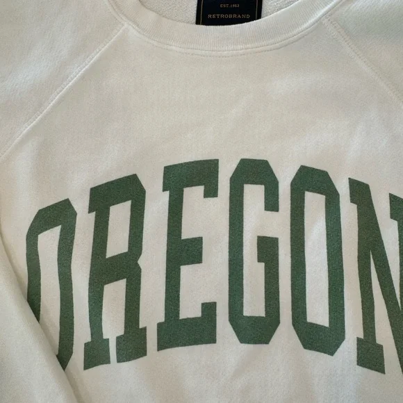 Free People Retro Brand Oregon sweatshirt Cream and Green medium Sweatshirt NEW - Picture 3 of 10